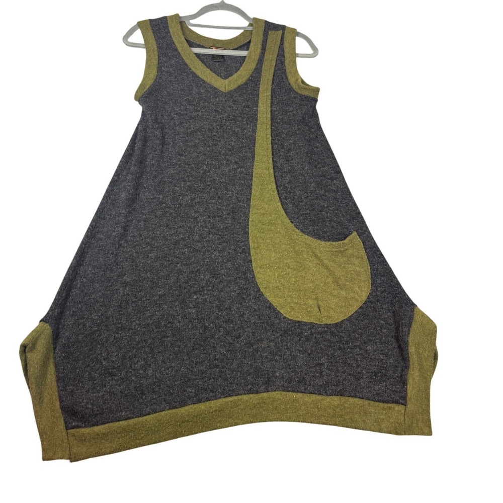 Rising International Tunic Dress Womens S Gray Green Knit Asymmetrical Pocket